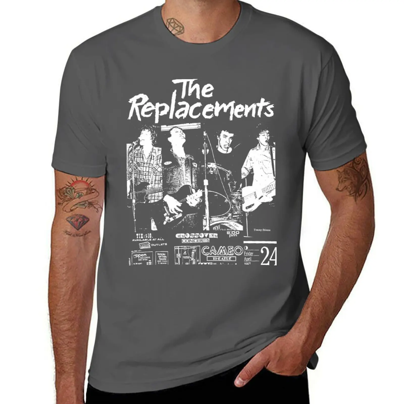 

The Music Vintage Graphic Concert Art Replacements BLK T-Shirt Gym Wear Breathable Short Sleeve Tee