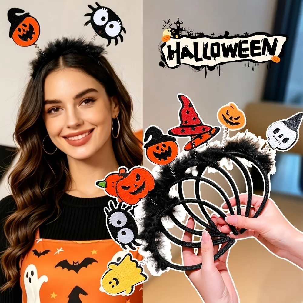 1/4Pcs Halloween Gothic Creative Headband Felt Pumpkin Ghost Skeleton Witch Hat Headband Holiday Party Cosplay Funny Headwear