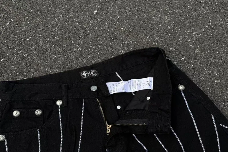 التطريز شبكة العنكبوت نمط الأسود البلطجة نادي الجينز الرجال النساء جودة عالية مستقيم فضفاض صالح واسعة الساق الدنيم السراويل داخل العلامة #6