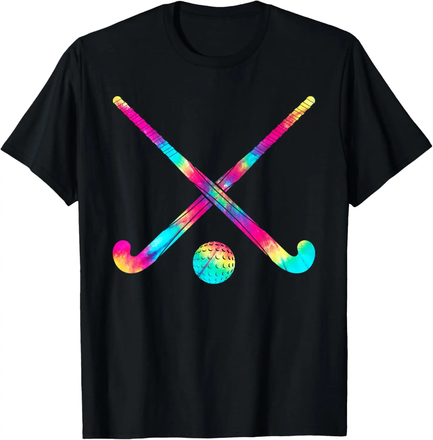 Field Hockey Stick and Ball with Trendy Tie Dye Print T-Shirt Print on Demand Graphic T Shirts Mens Clothing Camisas
