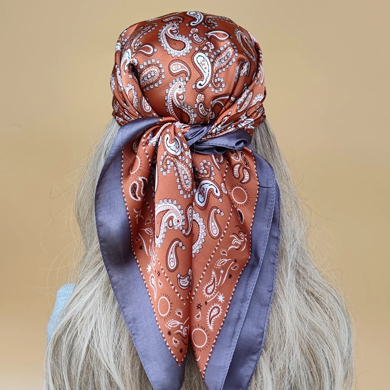 

The Four Seasons Style Headscarf Women New Design Square Scarves 2023 Luxury 70X70CM Silk Hijab Popular Sunscreen Beach Kerchief