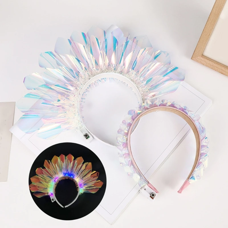 Delicate Luminous Colorful Film Hairband Christmas Glowing Colorful Film Headband for Woman Girls Performances Hairband