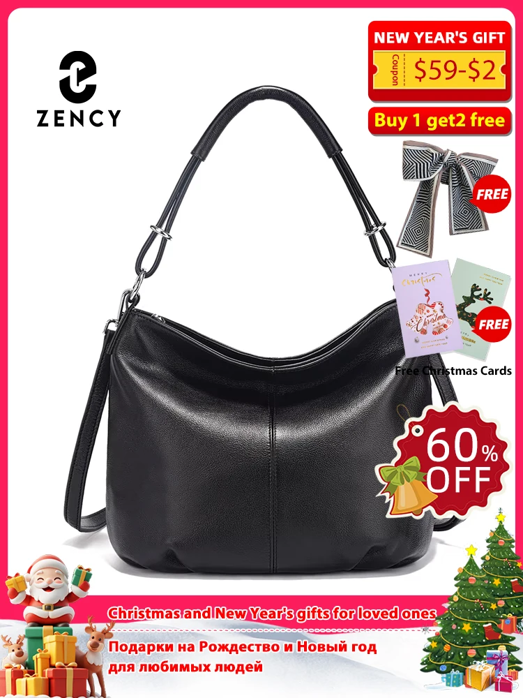

Zency Brown New Women's Soft Cowhide Leather Shoulder Bag Crossbody Satchels Leather Hobo Bag Black Cowhide Natural Bag