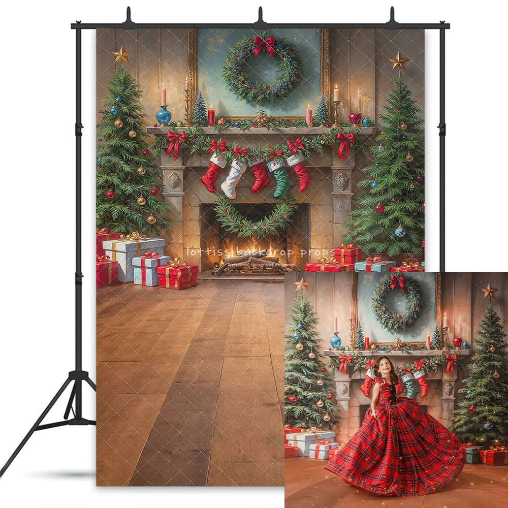 

Antique Holiday Mantle Backdrops Kids Family Photography Fireplace Photocall Festival Family Xmas Trees Backgrounds