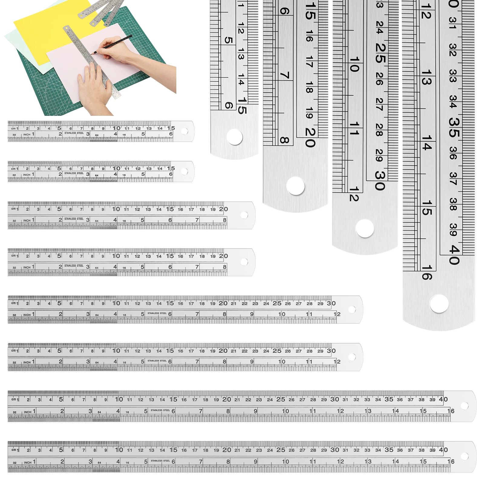 Ruler Metal Straight Ruler Metric Imperial Dual Scale Engineering Crafting Home School Precision Measuring Drawing Tool Supplies
