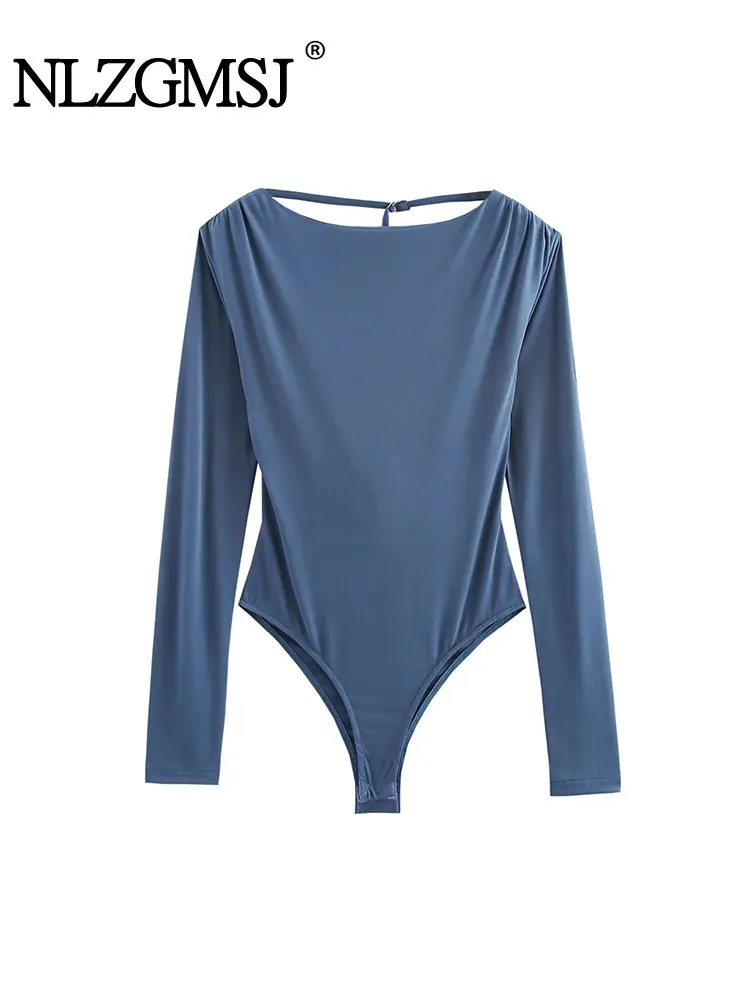 

Summer Women's Sexy Bodysuits O-Neck Slim Backless Long Sleeve Bodysuits New Fashion 2025 Spring Jumpsuits