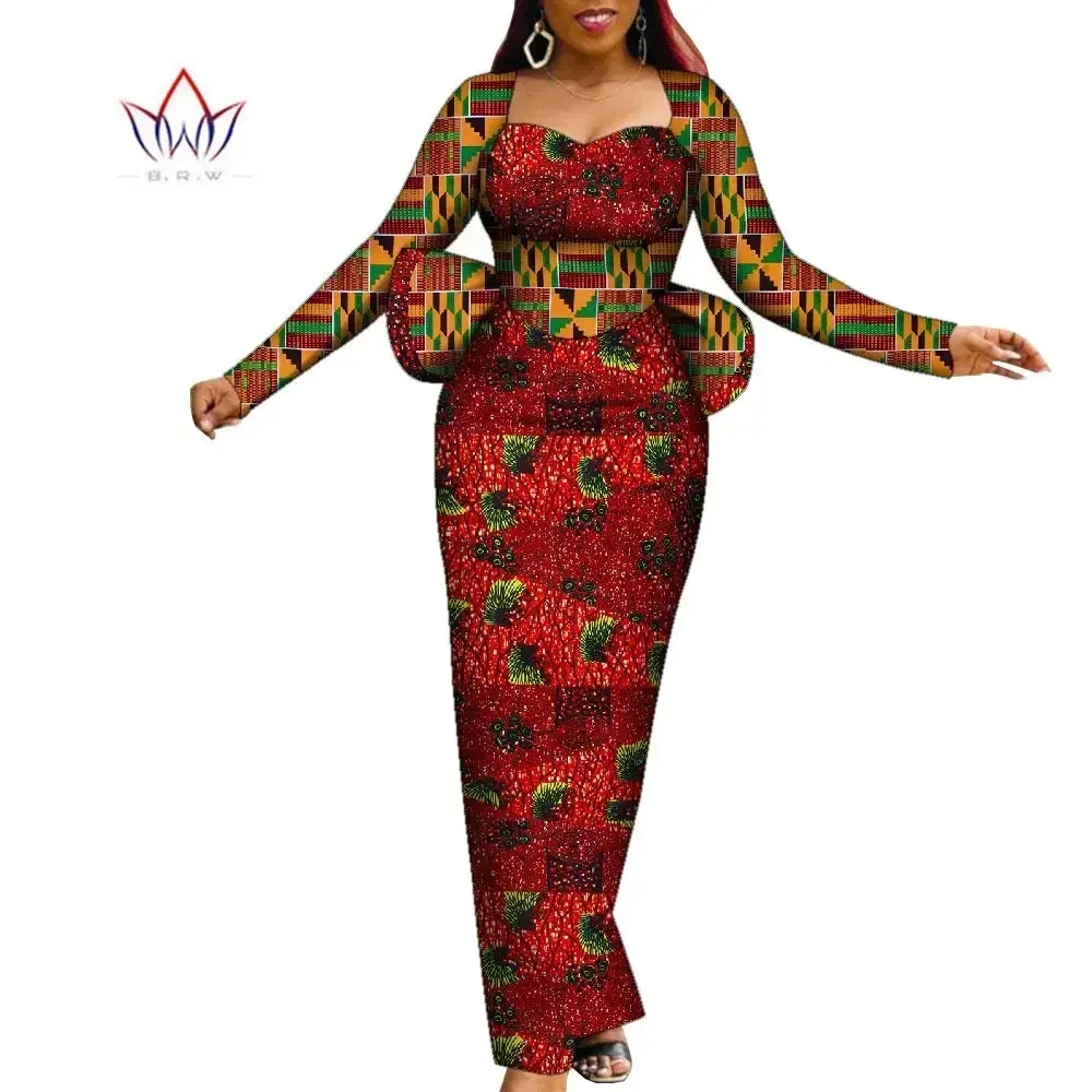 BintaRealWax African Dresses Dashiki Plus Size Ankara Clothes Newest Popular Patchwork Female Long Sleeve Dress WY9799