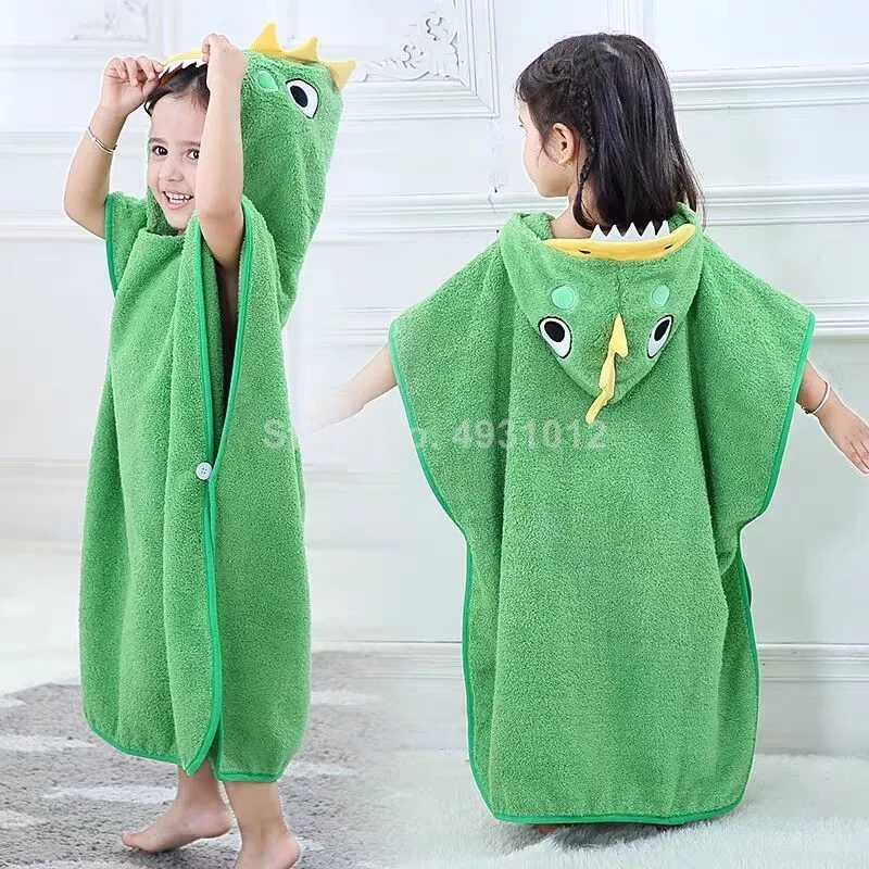 Blue Dinosaur Hooded Bath Towels Kids Baby Bathrobe Cotton Children Robes Boys Girl Swimming 70x140cm Animal Print Towel