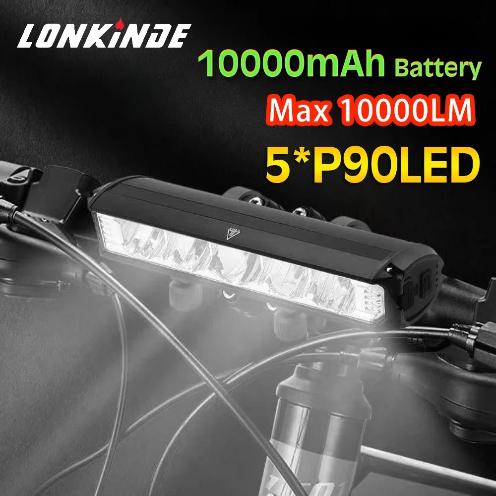 10000mAh Bicycle Light 5P90 LED Front Double Bracket Power Bank MTB Mountain Bicycle Lamp Bike Headlight Cycling Accessorie Tail