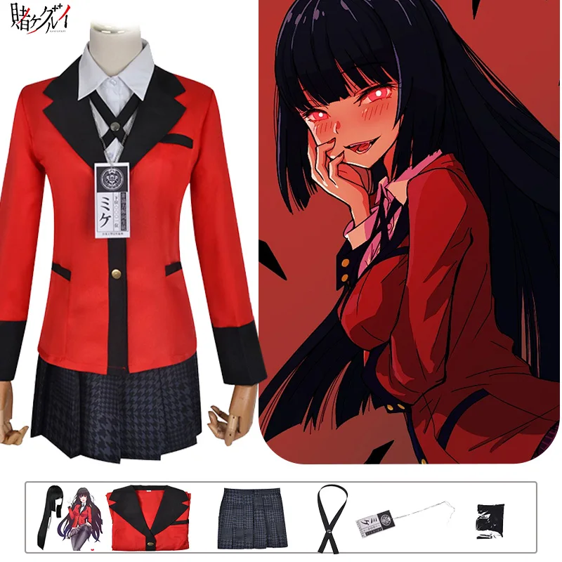 

Kakegurui Jabami Yumeko Cosplay Costume Halloween Sayaka Compulsive Gambler Anime School Girl Pleated Skirt Uniform Full Set