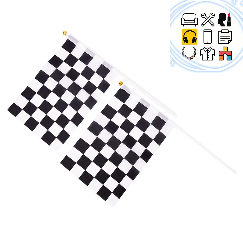 5x Black And White Flag Checkered Racing Banner Polyester Flags Hand Signal Flags