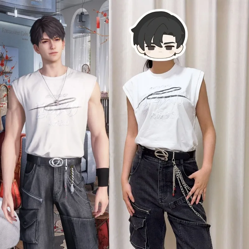 

Game Love and Deepspace Caleb Cosplay Costume Vest Pants Belt Waist Chain Pendant Rope Suit for Women Men Halloween Anime Party