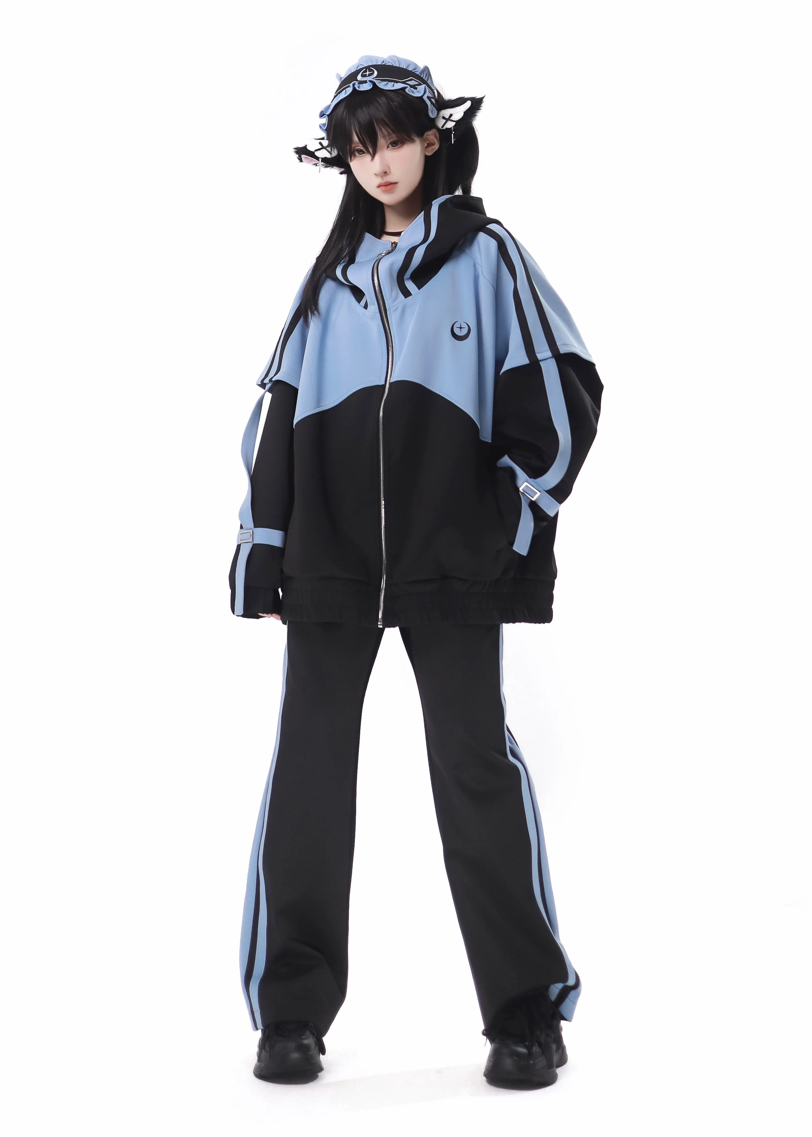 Japanese Rojita Style Blue Black Design Mine Mass-Produced Sports Suit Jacket Short Pants Long-Sleeved Sweatshirt Kawaii Clothes