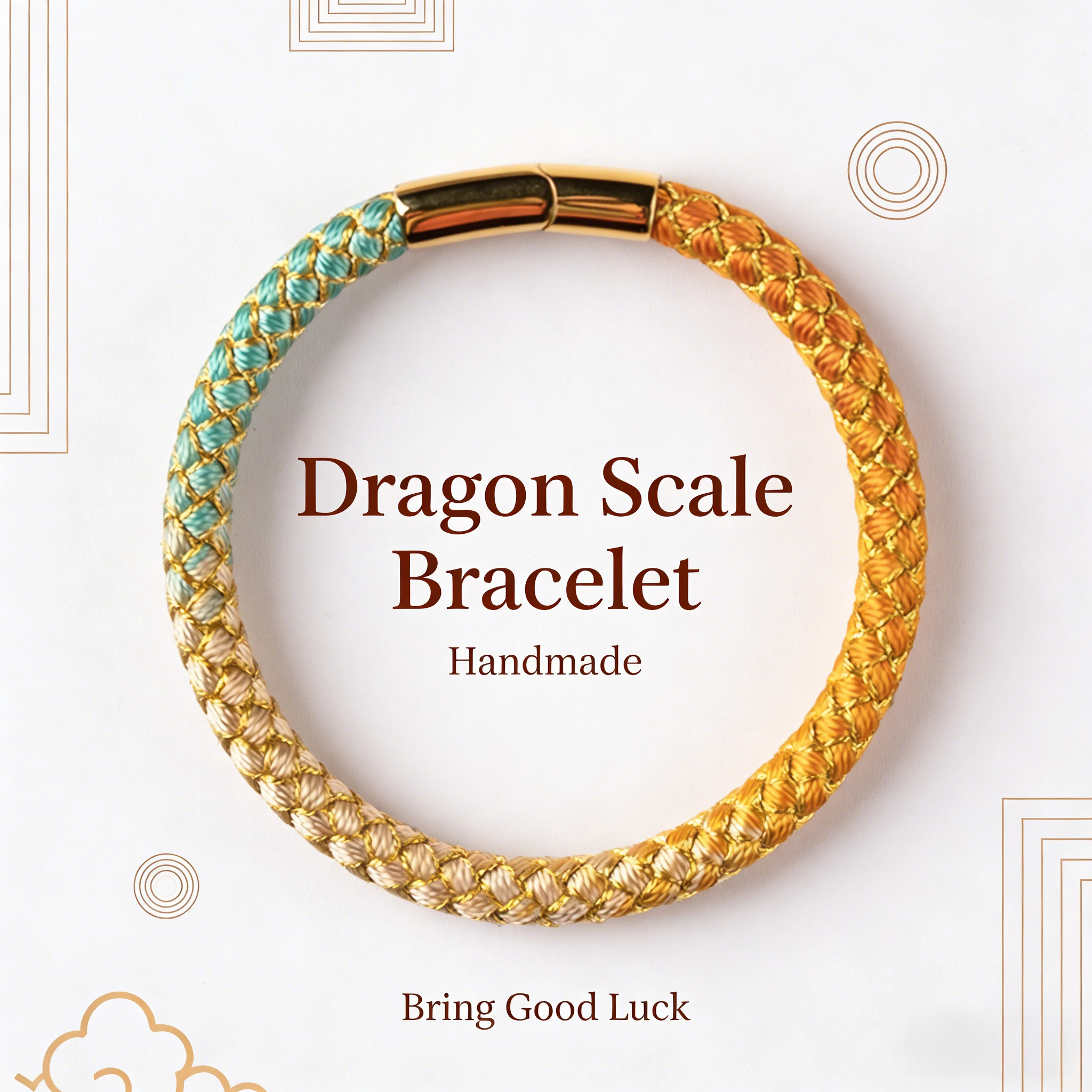 

Traditional Chinese Dragon Scale Bracelet – Hand-Braided Ombre Rope with Gold Accents, Lucky Charm for Good Fortune & Protection