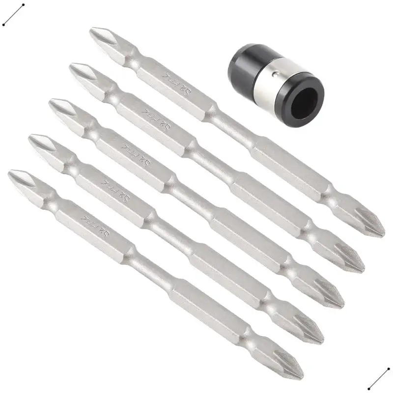 5Pcs S2 Screwdriver Bits Set 100Mm Phillips Strong Magnet Driver Steel Double Head Hex Shank With Magnetizer Ring
