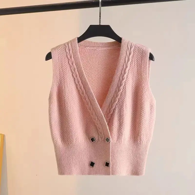 Spring Autumn Screw Thread Button Solid Color Women\'s Clothing Sweater Knitted Cardigan Vest Coats Casual Elegant Vintage Tops