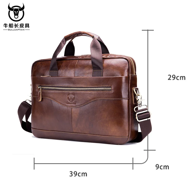 BULLCAPTAIN-Bolsa de mensageiro vintage de couro real para homens, bolsa de negócios casual de couro, pasta comercial masculina, nova moda, 2022, 24