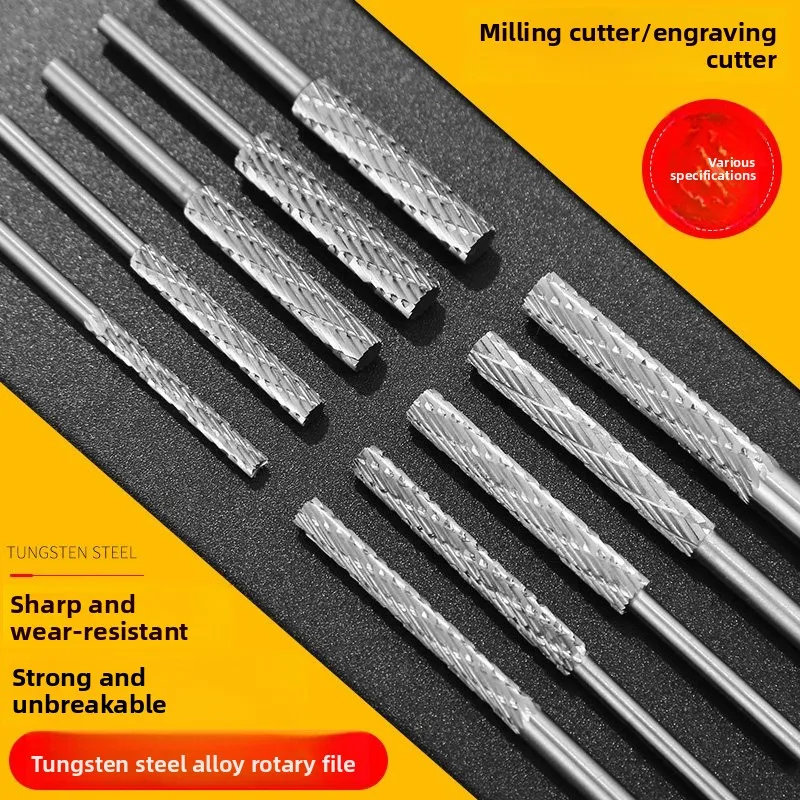 Extended Tungsten Carbide Rotary Burr Electric Grinding Bit File Head Long Milling Cutter for Metal Polishing Deburring Work