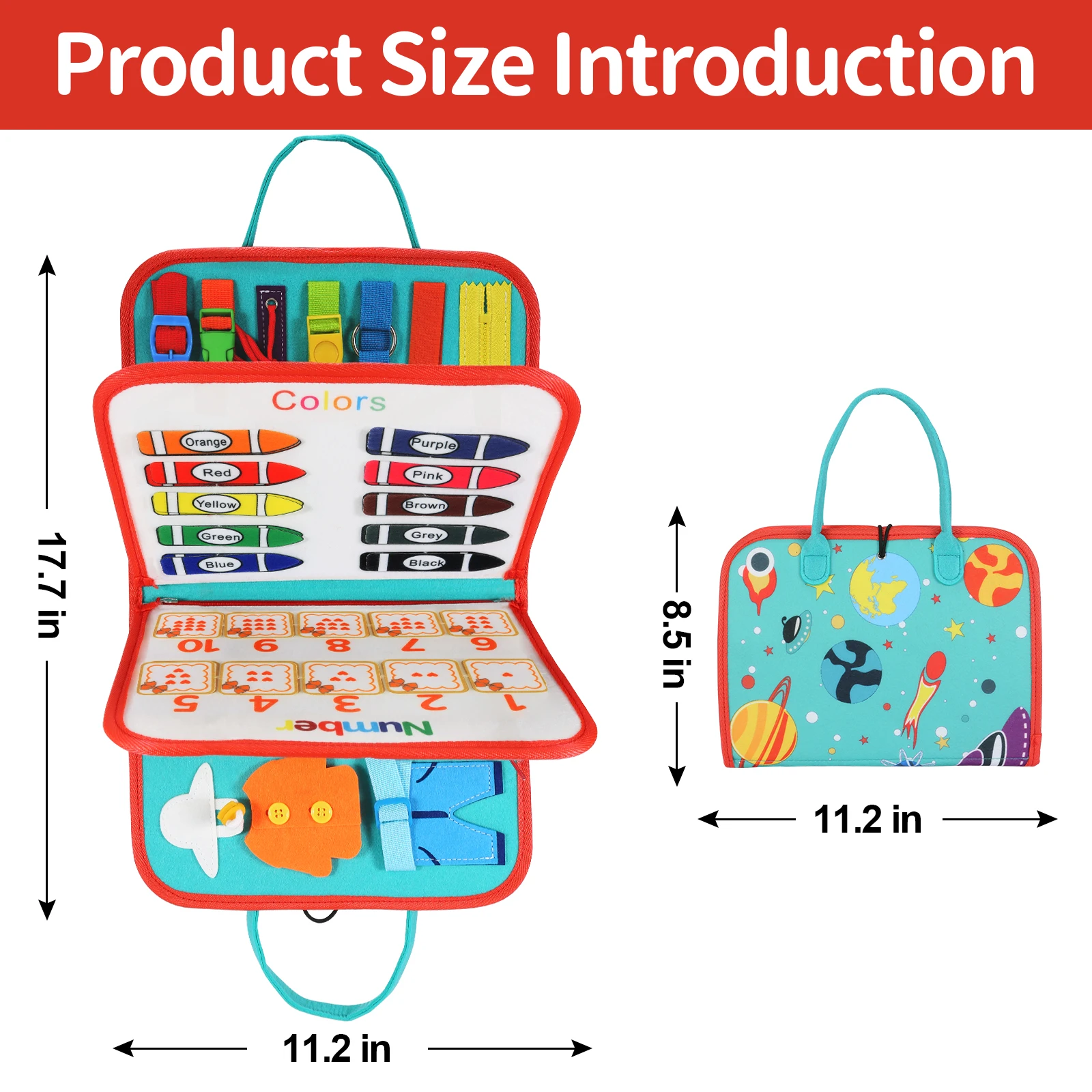TUNJILOOL Montessori Toddlers Busy Board 3D Baby Felt Cloth Book Early Educational Math Toys Shape Color Match Board Life Skill