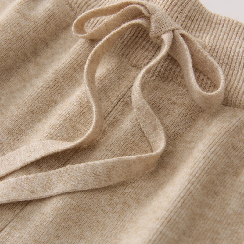 Winter 2025 New Women's Woolen Fleece Warm Pants Elastic High Waist Drawstring Autumn Chic Female Casual Side Slit Wide Leg Pant