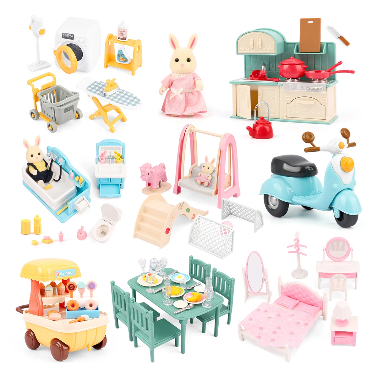 1:12 Miniature Furniture Forest Family Kitchen Toy Dining Table Dollhouse Accessories Bathroom Pretend Play For Girl Gifts Toys