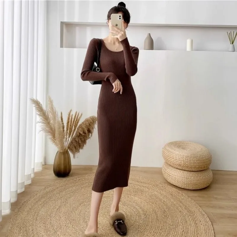 Robe tricotée pour femmes, jupe extérieure moulante à manches longues, moulante aux hanches, nouvelle collection printemps automne