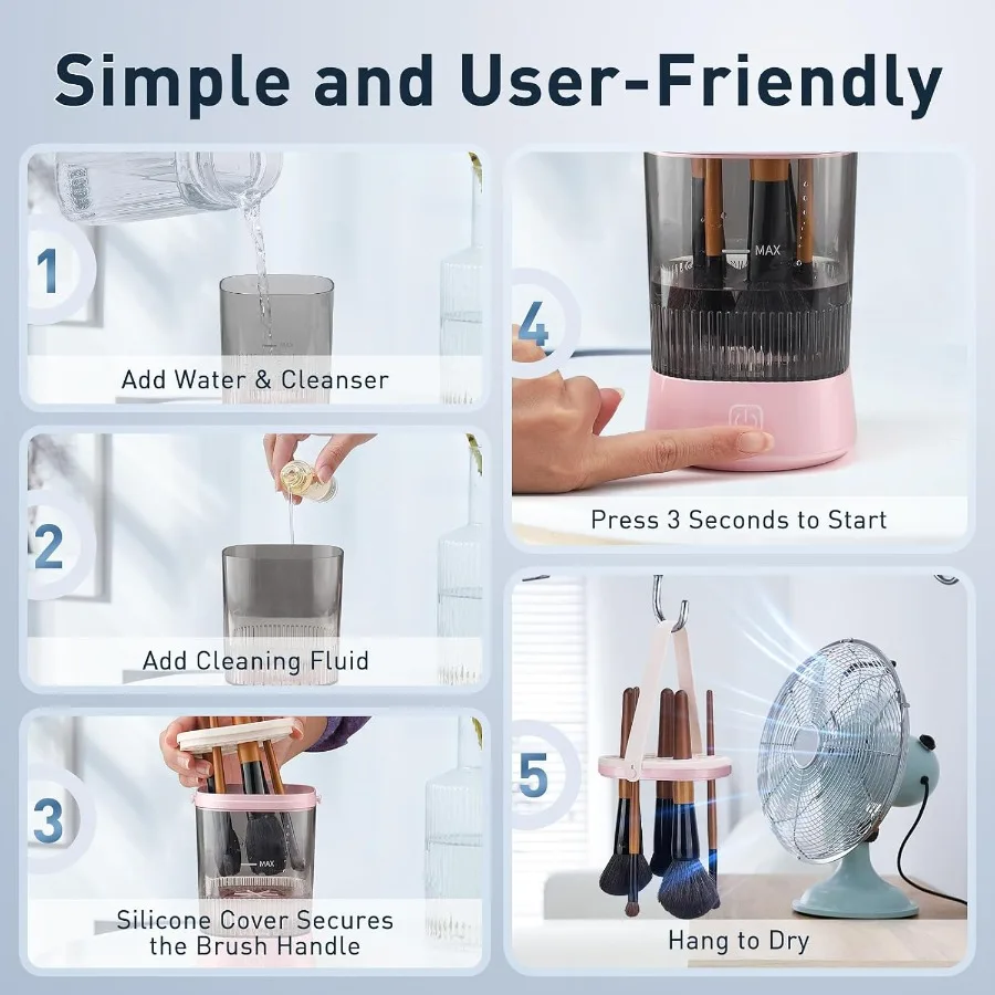 전기 메이크업 브러쉬 클리너 9000 RPM 메이크업 브러쉬 청소 기계 IP65 방수 메이크업을위한 자동 메이크업 브러쉬 클리너