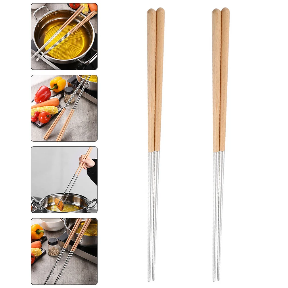 2 Pairs Hot Pot Chopsticks Long Handle Serving Utensils Reusable Noodles Kitchen Wood Cooking Household Extra