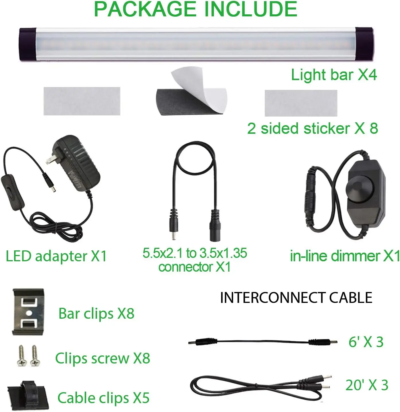 LED Under Cabinet Lighting Kit, LED Strip Light,Shelf Lights Direct Wire, 12V Dimmable Kitchen Light Bar Linkable