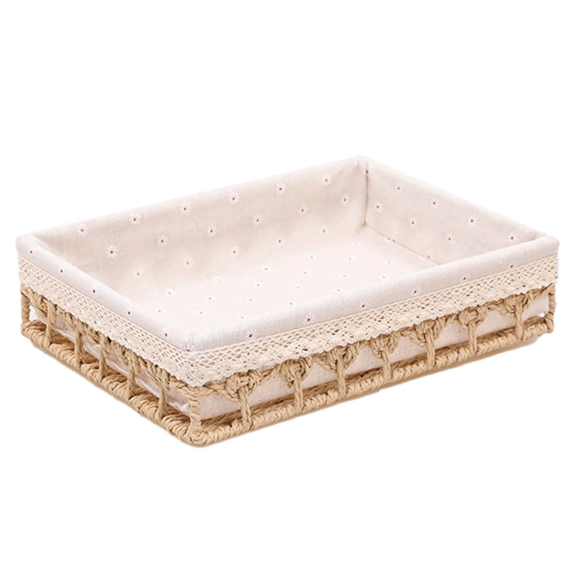 F-3C Rattan Storage Baskets Woven Basket Fruit Bread Snack Storage Tray Picnic Basket,Khaki