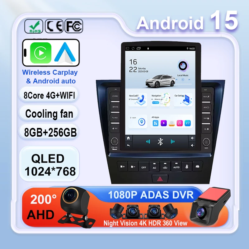 Radio de coche para LEXUS GS GS300 GS350 GS 400H 2004-2011 navegación GPS Multimedia carplay Auto android 15 WIFI 4G 2din 9,7 pulgadas
