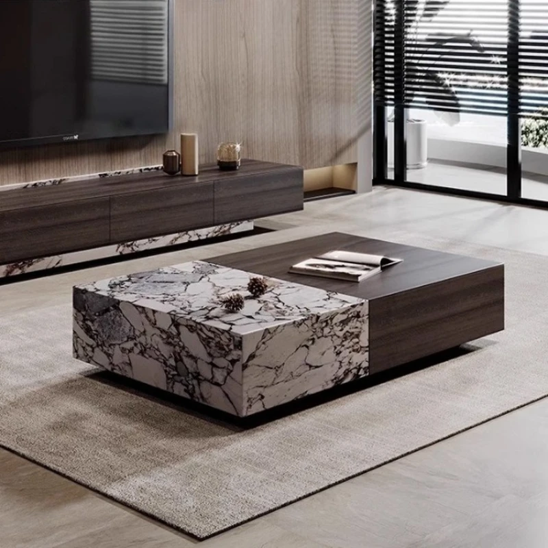 

Итальянский минималистичный журнальный столик из цельного дерева, скандинавский роскошный журнальный столик из каменной плиты для хранения вещей, элитная мебель для дома FYCT