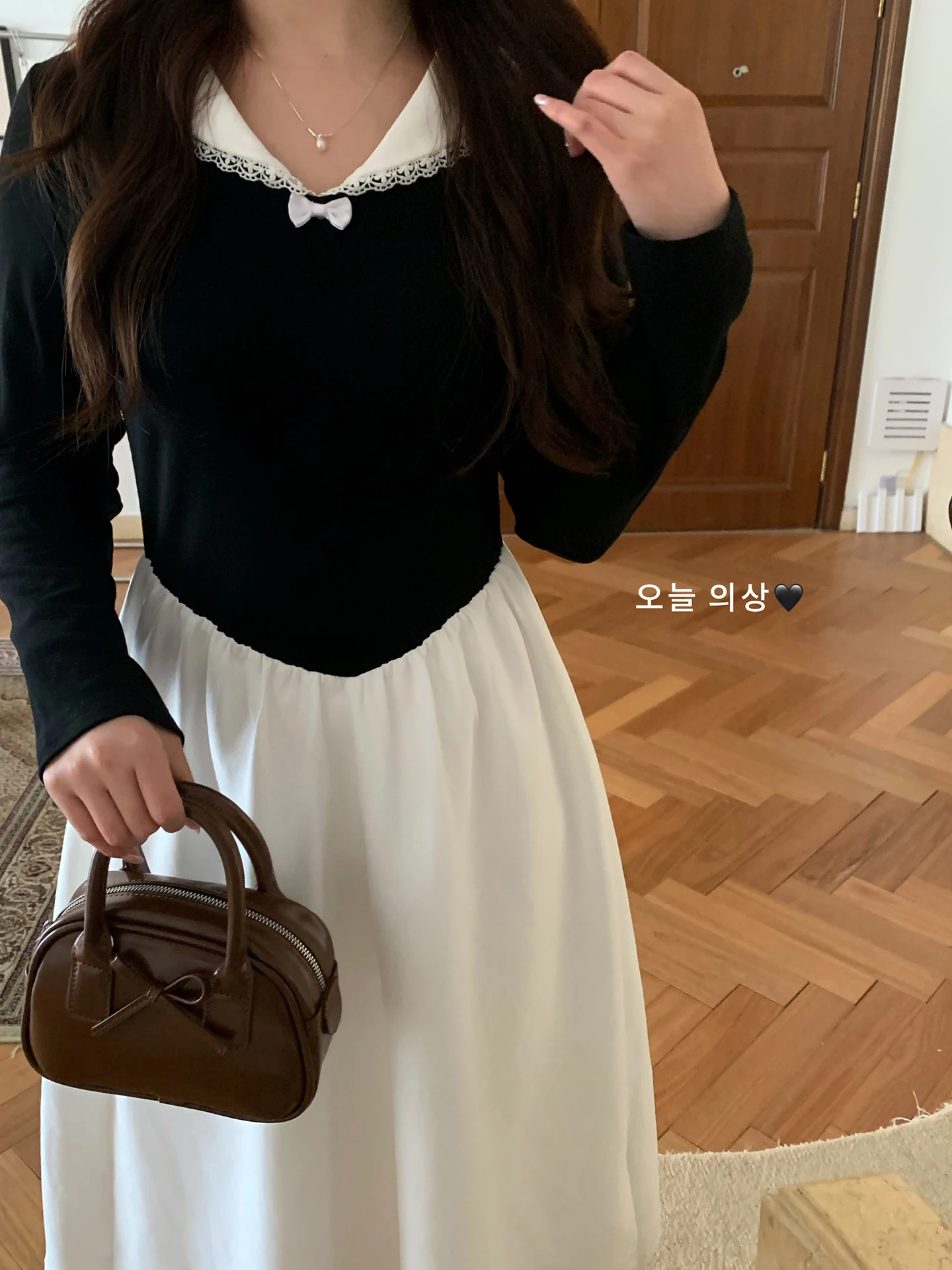 

Платье Ele Long Sve Dr больших размеров с воротником-стойкой, повседневное, с завышенной талией, во французском стиле, с декоративными вставками, А-силуэт