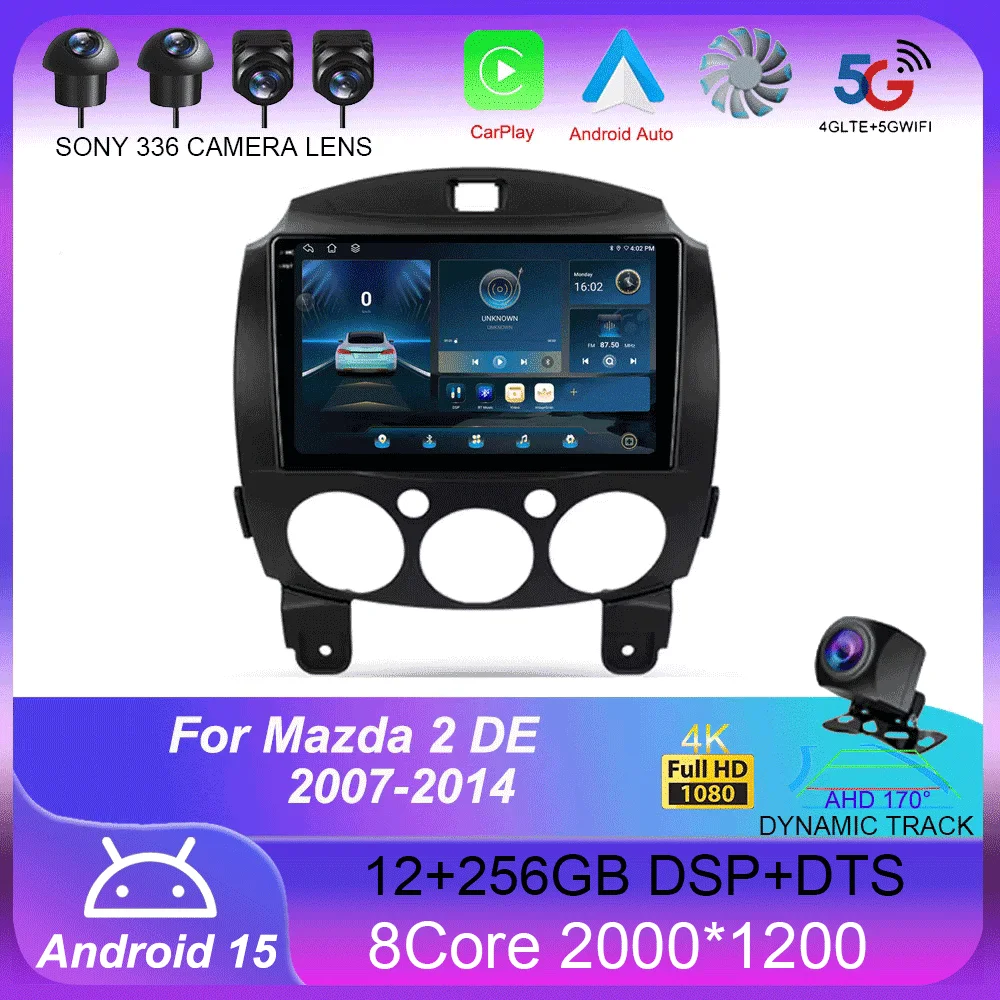 

Android 14 для Mazda 2 DE 2007-2014 Автомобильный радиоприемник Мультимедийный видеоплеер Навигация Стерео GPS