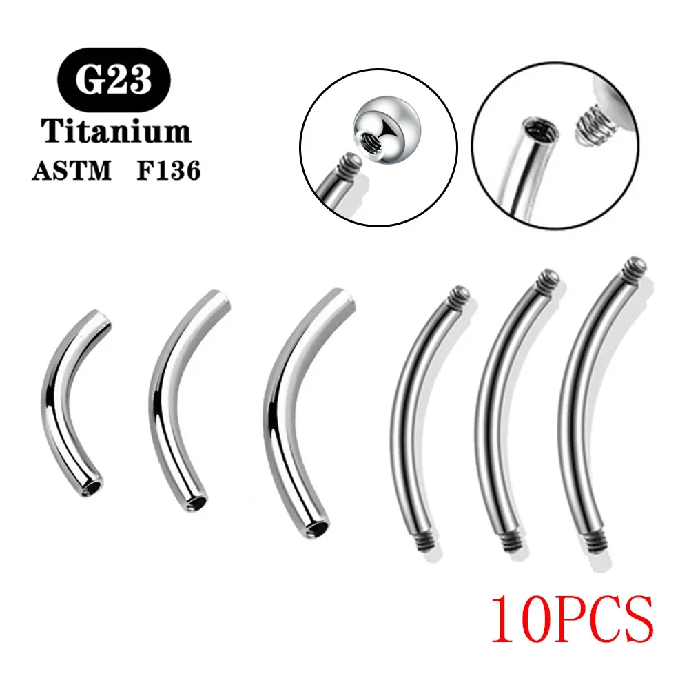 10PCS G23 Titanium steel Eyebrow Barbell Rod Internal Thread Plug Septum Ear Lips Body Piercing Jewelry Accessories