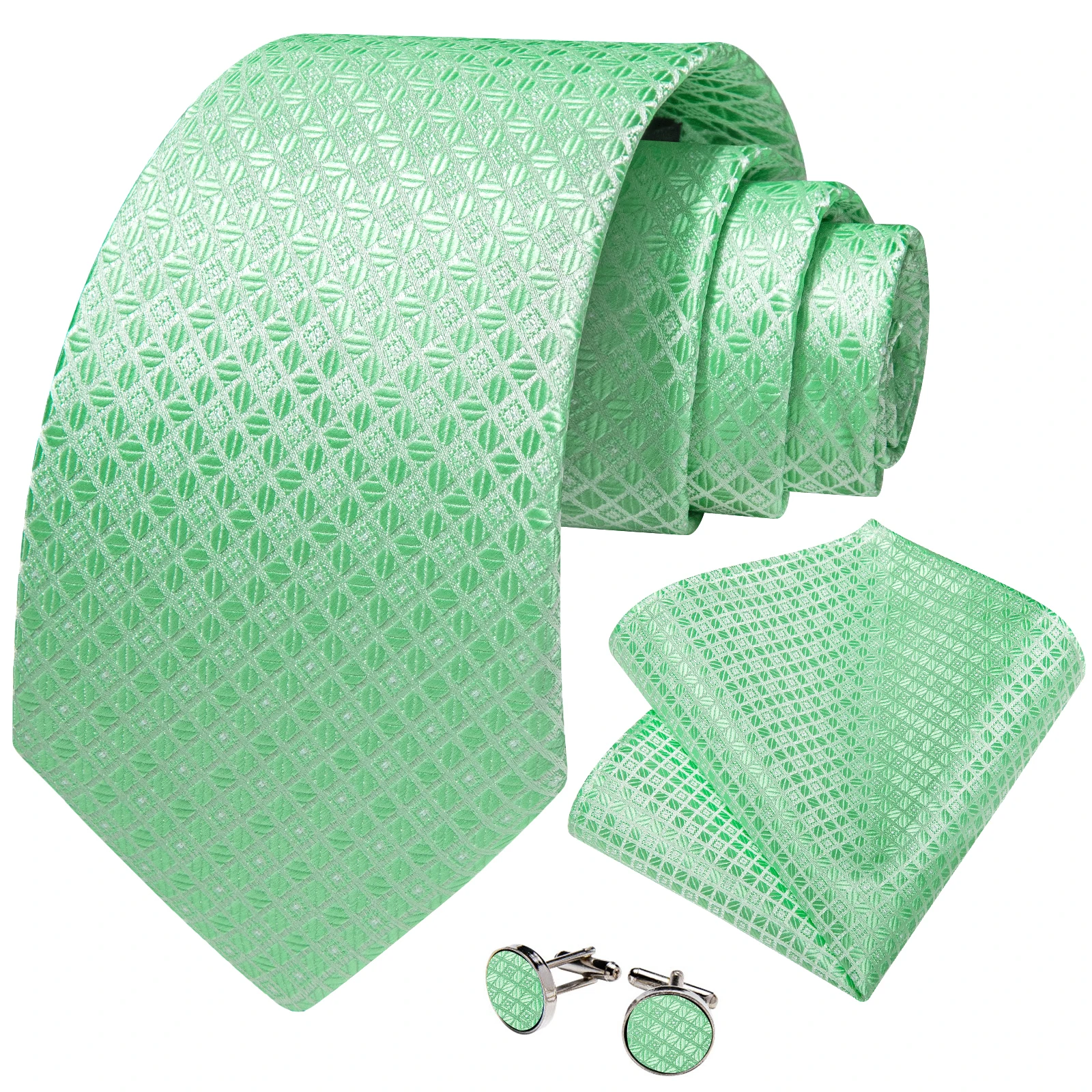 Роскошный мужской галстук с жаккардовым клетчатым галстуком в клетку, нагрудный квадратный комплект запонок для розового и мятного неба, мужской свадебный подарок для деловой вечеринки