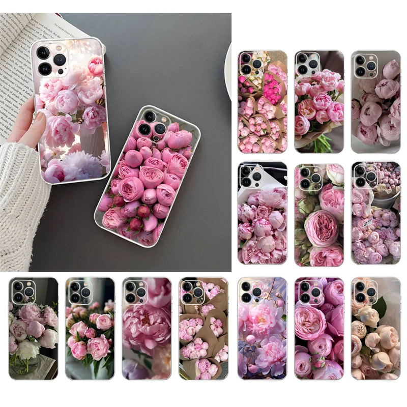 Pink Peony Rose Flower Phone Case For iphone 16 15 14 Pro Max 16 15 14 13 12 Pro 15Plus iphone 11