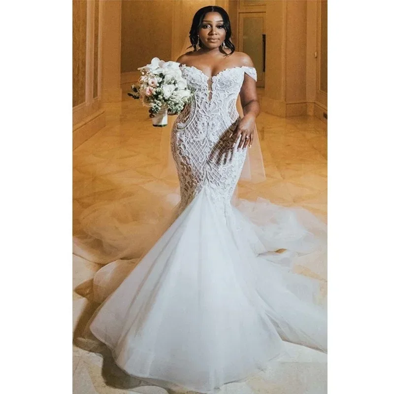 Aangepaste luxe fishtail gedragen door bruiden zeemeermin trompet trouwjurken