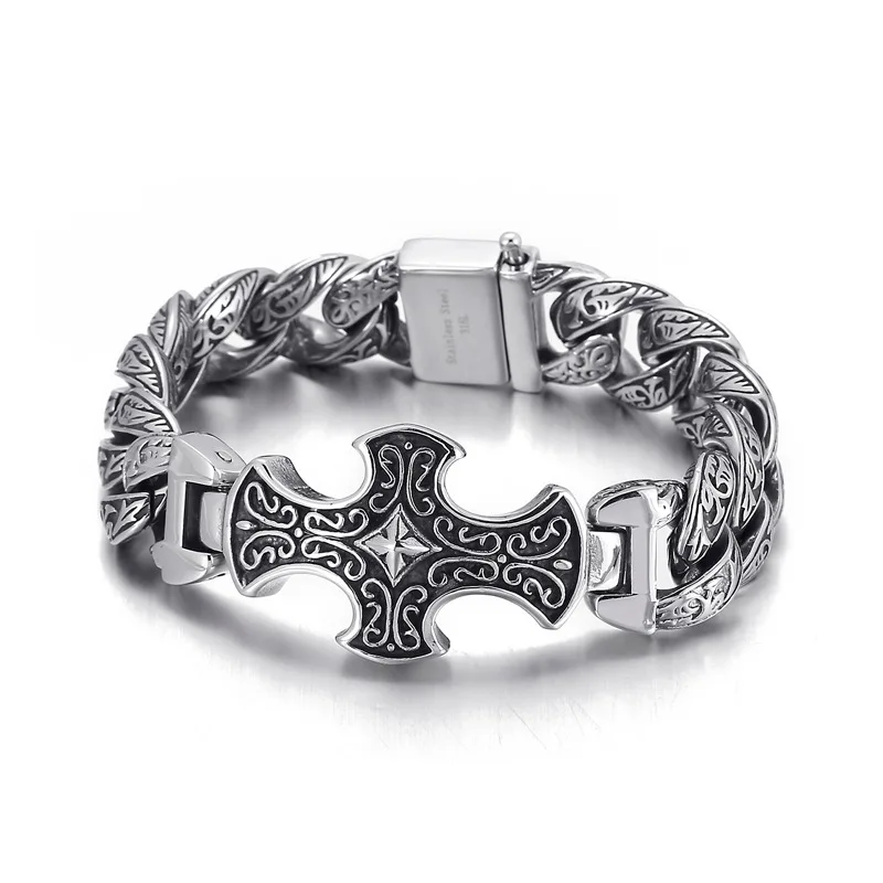 Retro New Jewelry Trendy Personality Dominant Pattern Cross Bracelet for Men gift Dropshipping