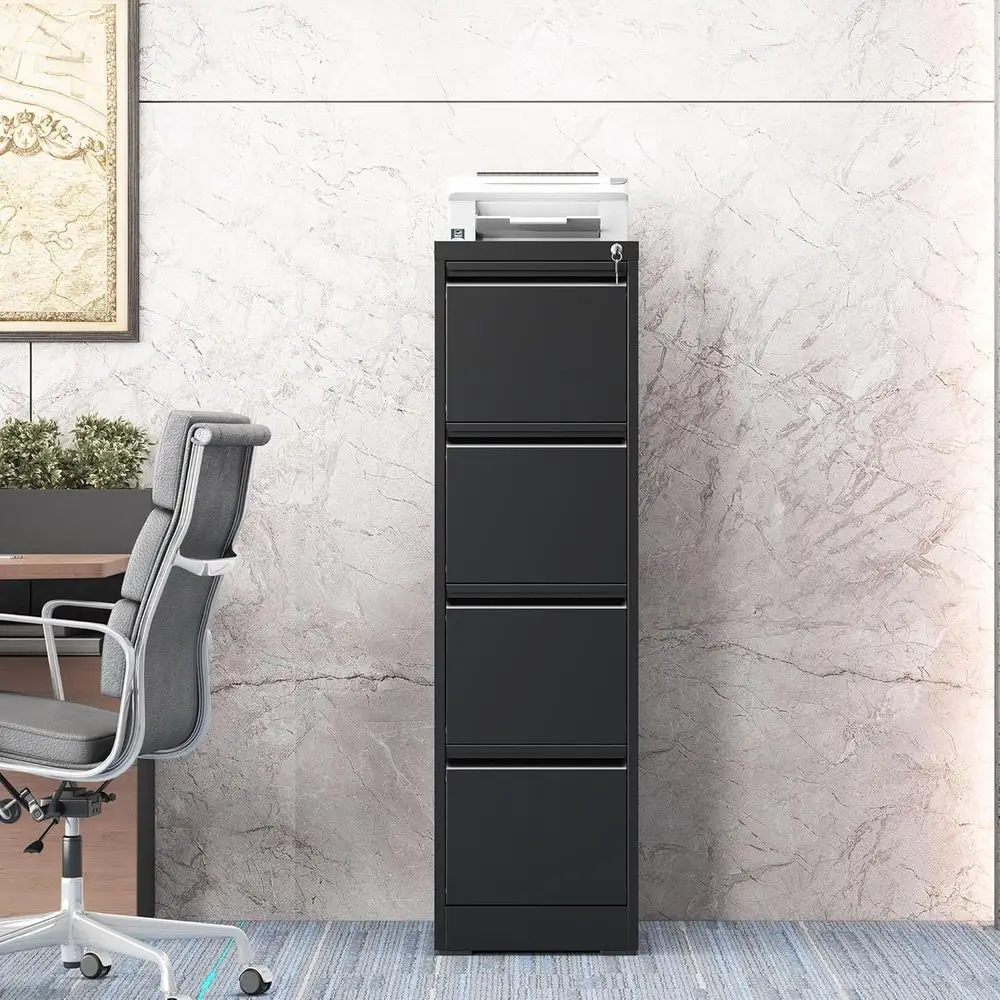 4 Drawer Cabinet with Lock, Cabinet, Steel Veal iling, Heavy Duty File Storage Cabinet for Legal/Letter/A4 Documents, Easy to As