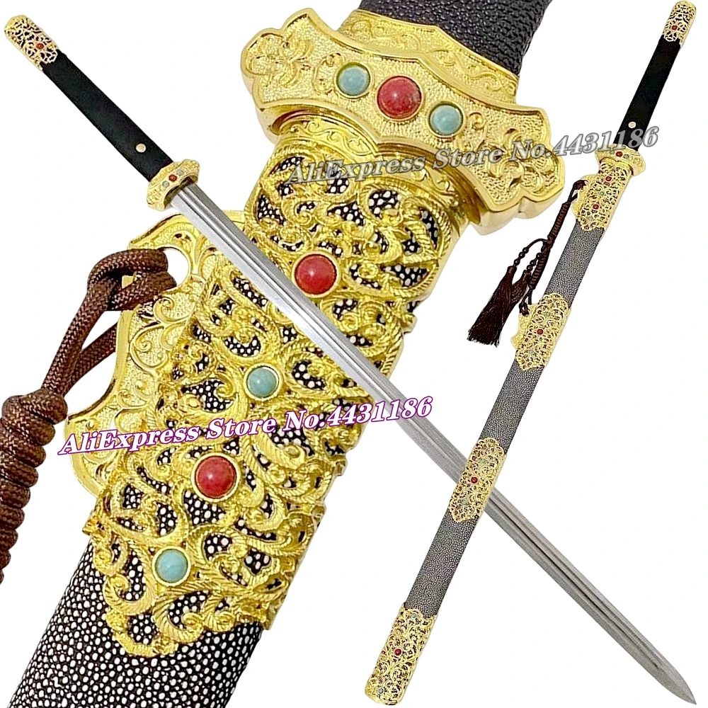 Espada Dao funcional de KungFu chino hecha a mano, hoja de acero doblada de Damasco, Tang completo de China WuShu TaiChi, batalla de doble filo Jian