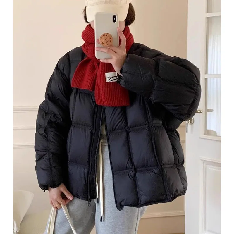 2026 Winter New Women's Thicken Short Outwear Korean version Round neck Design Cute Small Square Loose Warm Bread Cotton Jacket