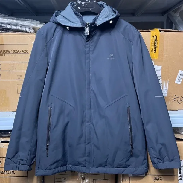 قبعة Jaet 887H غير رسمية للرجال قابلة للفصل دافئة داخلية للخريف والشتاء ey أزرق على الوجهين معطف قطني مع غطاء محرك السيارة وسحاب للإغلاق