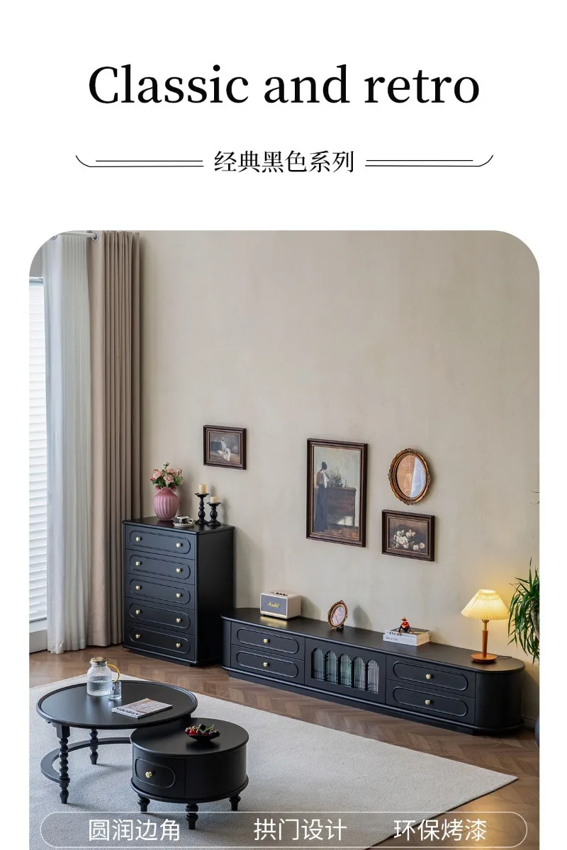 خزانة تلفزيون من الخشب الصلب، تخزين وتخزين فرنسية عالية الطابق، شقة صغيرة متكاملة، غرفة المعيشة، طاولة القهوة المنزلية، التلفزيون #6