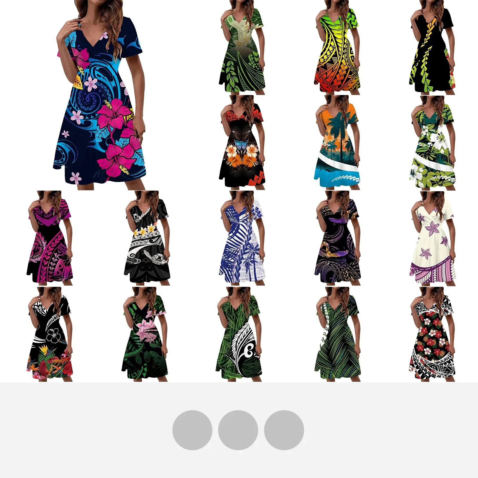 

Women's Sexy V-Neck Short Sleeve Dress, Polynesian Hawaiian Tribal,Pohnpei Totem,Tattoo Prints,Comfortable Sundress,Breathable