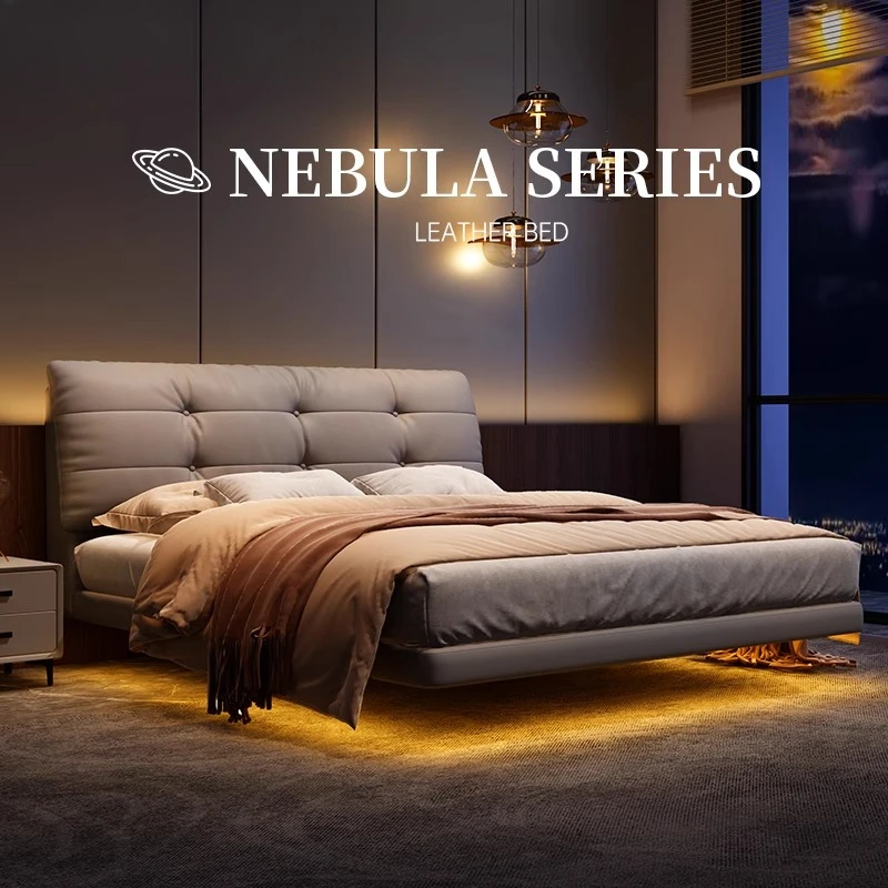 

Кожаная кровать в главной спальне, двуспальная кровать 1,8 метра, 1,5 м, итальянская минималистичная легкая роскошная умная кровать, современная простая