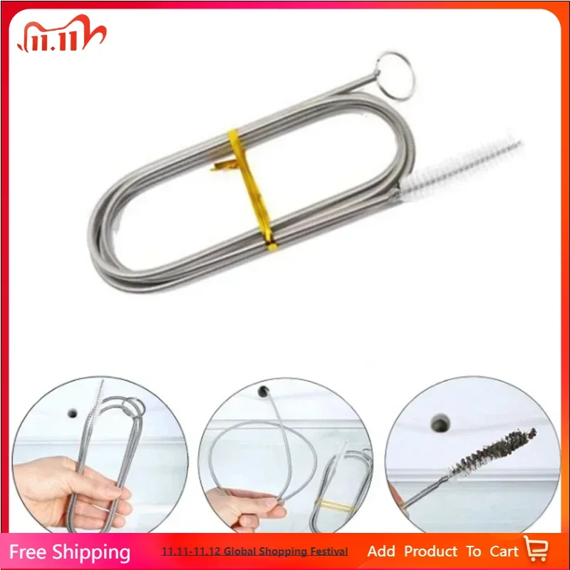 Long Flexible Refrigerator Drain Dredge Stainless Steel Kitchen Drain Tube Pipe Cleaning Brush Fridge Drain Hole Dredge Tool