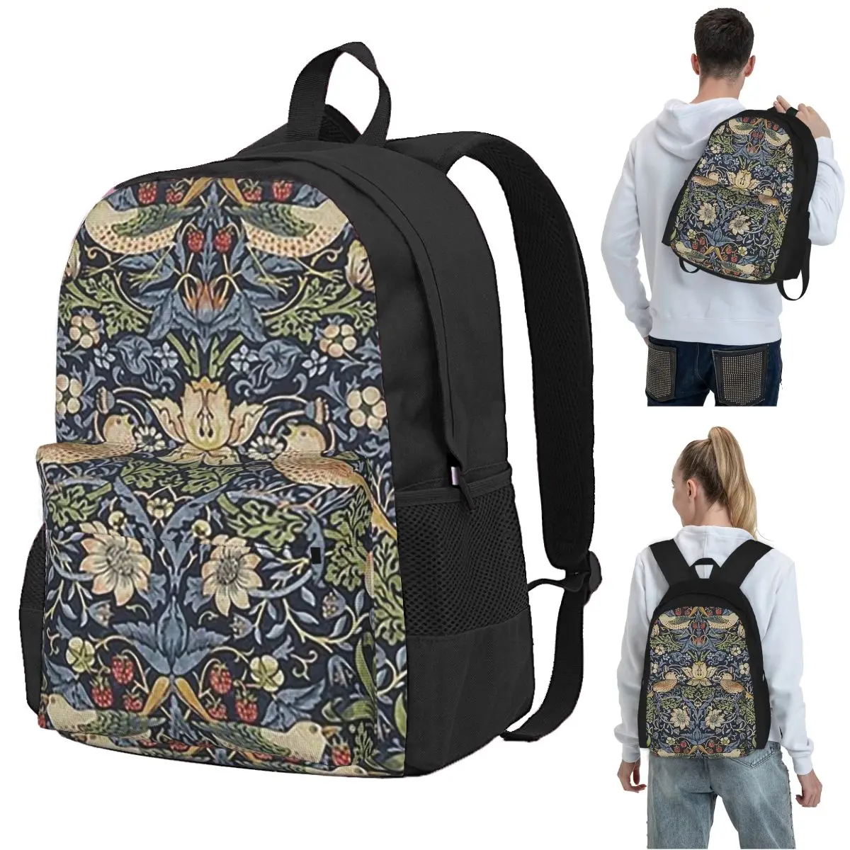 William Morris Strawberry Thief Pattern Backpack Student BookBag Children School Bag Laptop Shoulder Bags for Men Women