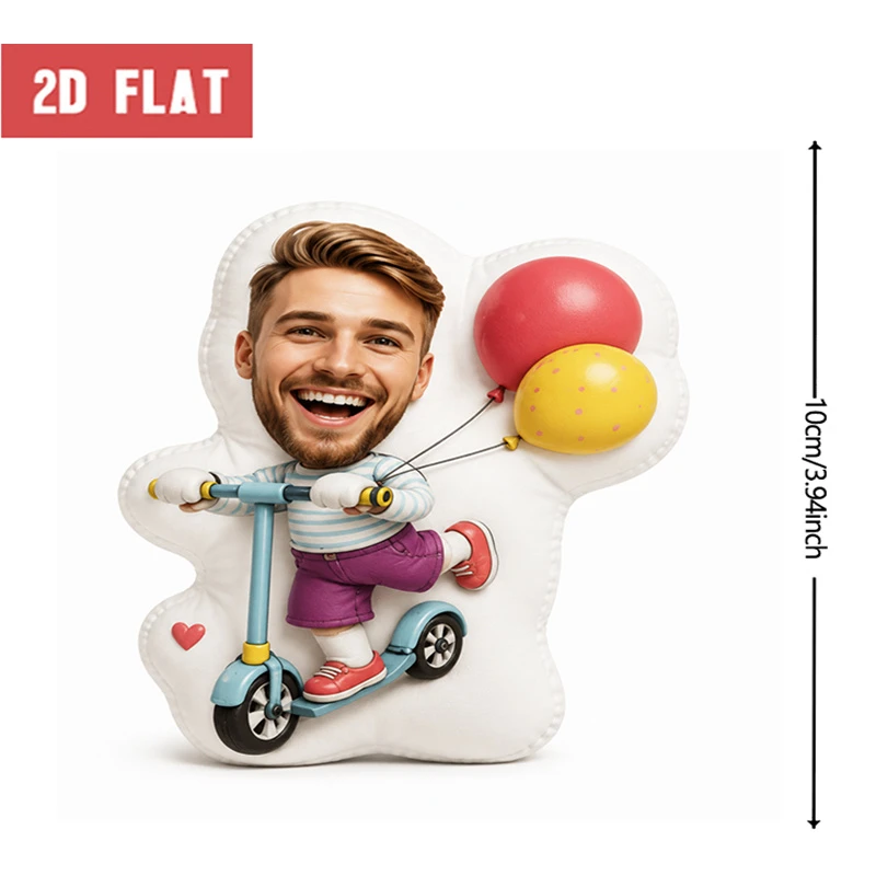 Custom Personalized Photo Face Pillow, Funny Man Riding Scooter with Balloons Custom Shaped Decorative Cushion, Unique Home Deco
