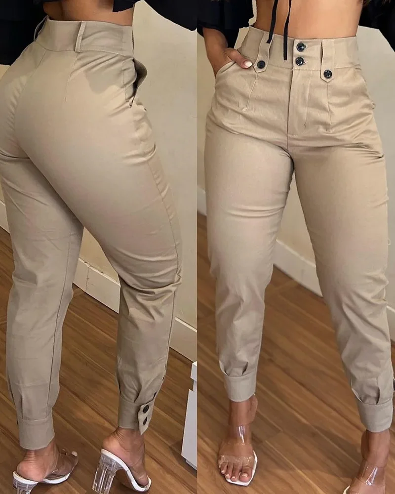 Women\'s urban trouser 2024 spring/summer latest khaki solid color versatile temperament high waisted comfortable casual pants